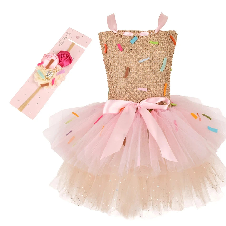 Girls Candy Dress Costumes for Purim Party Newborn Baby Teenagers Handmade Lollipop Cosplay Rainbow Mesh Princess Dress