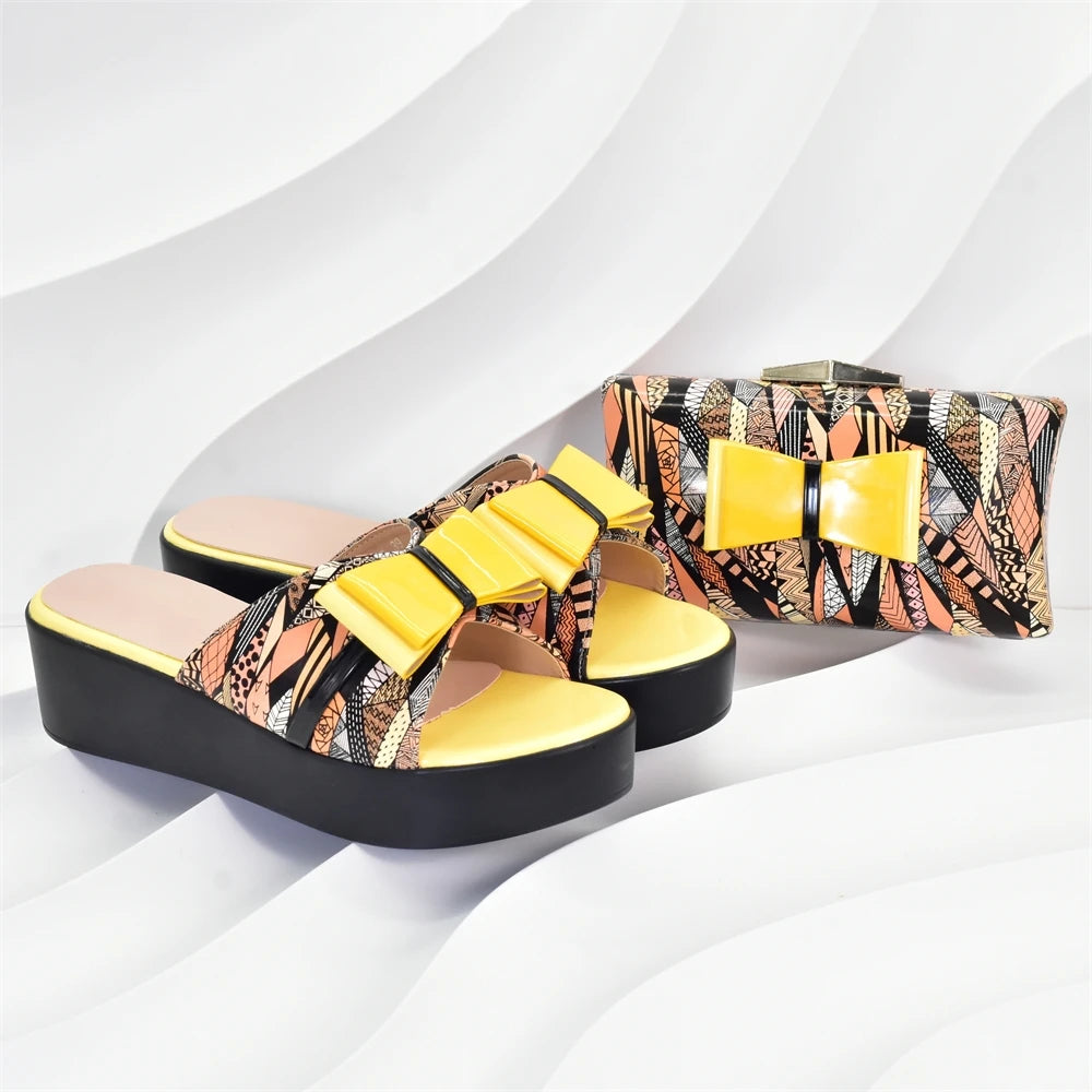 Latest African Shoes and Bags Matching Set Patent Leather Womens Platform Heels Handbags and Shoes Set Mixed Colors Women Pumps