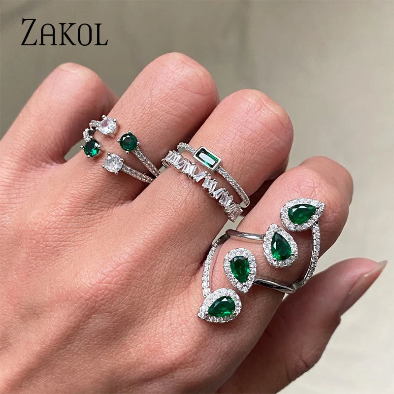 Japan and South Korea Fashion Teardrop Zircon Open Rings