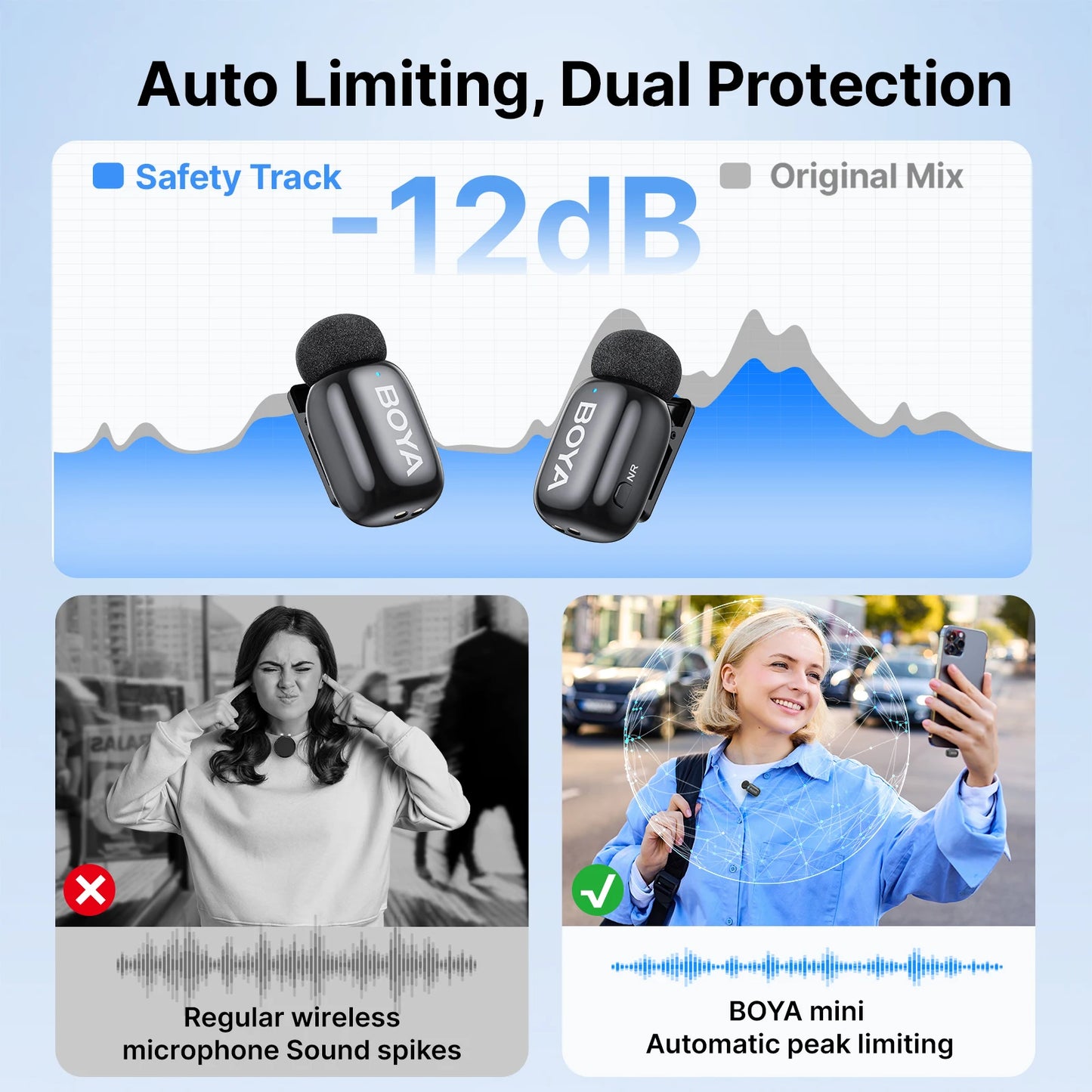 Mini 2 Wireless Lavalier Lapel Mini Microphone Noise Reduction for iPhone 6-17 USB-C Android SmartPhone PC Live Streaming