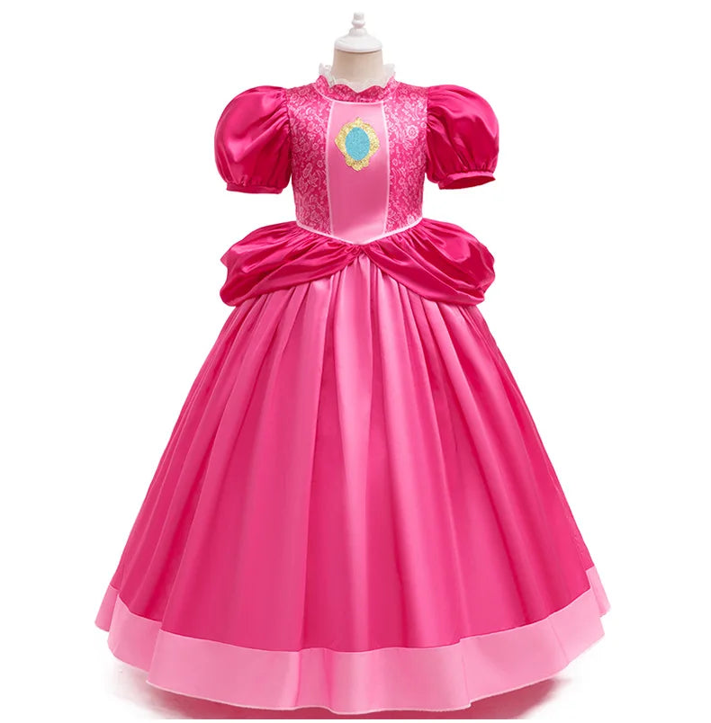 Hot Pink Puff Sleeve Princess Ball Gown with Crown and Handbag Set
