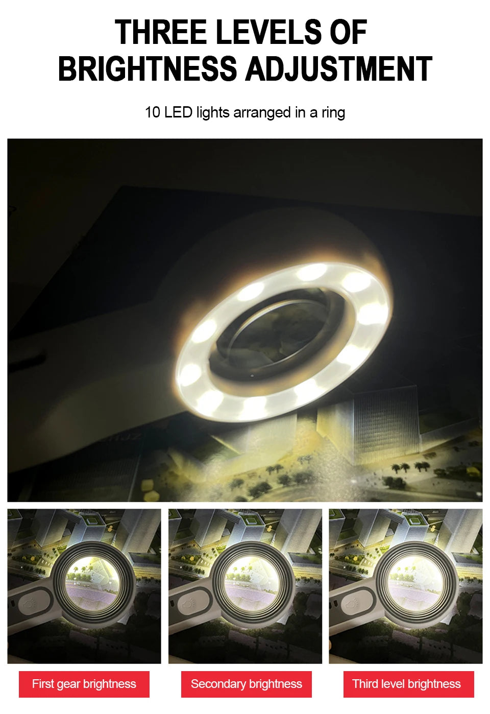 Rechargeable LED Magnifier 5X–12X Handheld with 3 Light Modes