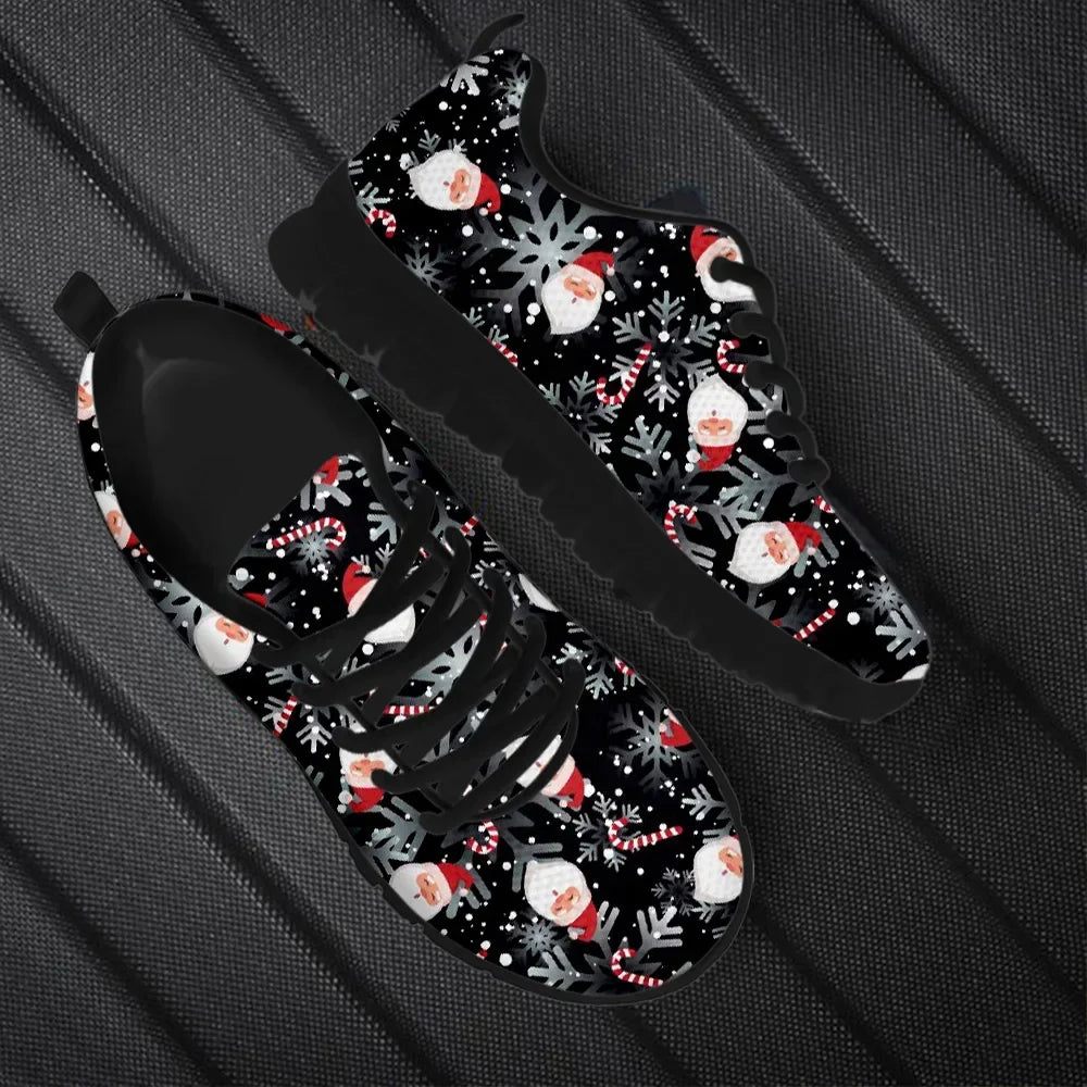 Wear-Resistant Casual Sneakers Santa Claus Snowflake Pattern Lace up Flat Shoes Women Mens Tennis Christmas Gifts