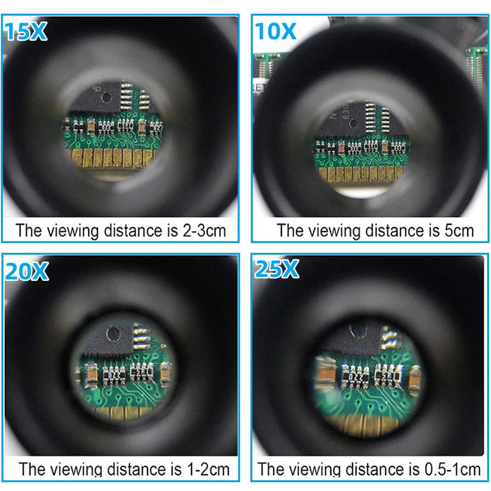 Head Mounted Magnifier LED 10X 15X 20X 25X Hands Free Loupe