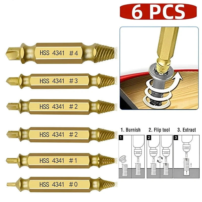 4/5/6PCS Damaged Screw Extractor Drill Set Titanium Double Side Stripped Broken Screw for Woodworking Bolt Easily Remover Tools