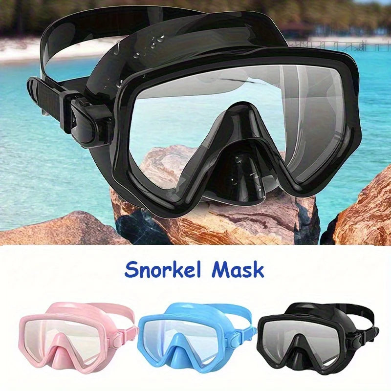 Snorkel Mask Swimming Goggles Scuba Diving Silicone Skirt Tempered Glass Len Wide View Training With Nose Cover Adjustable Strap