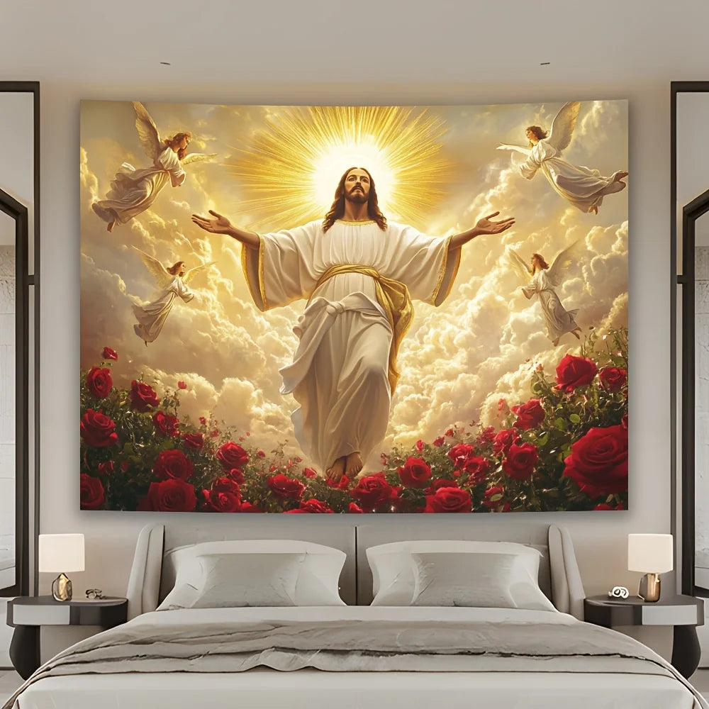 Sacred Light Jesus Tapestry Church Chapel Devotional Living Room Religious Theme Living Room Decor