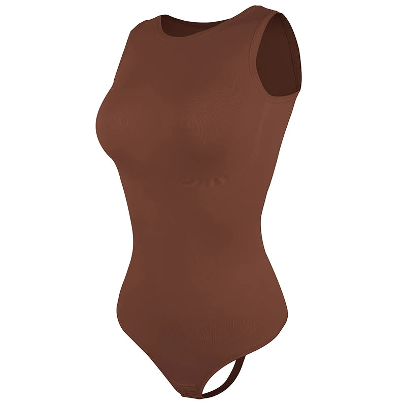 Women Sleeveless Crew Neck Shapewear Bodysuit – Tummy Control Thong Body Shaper