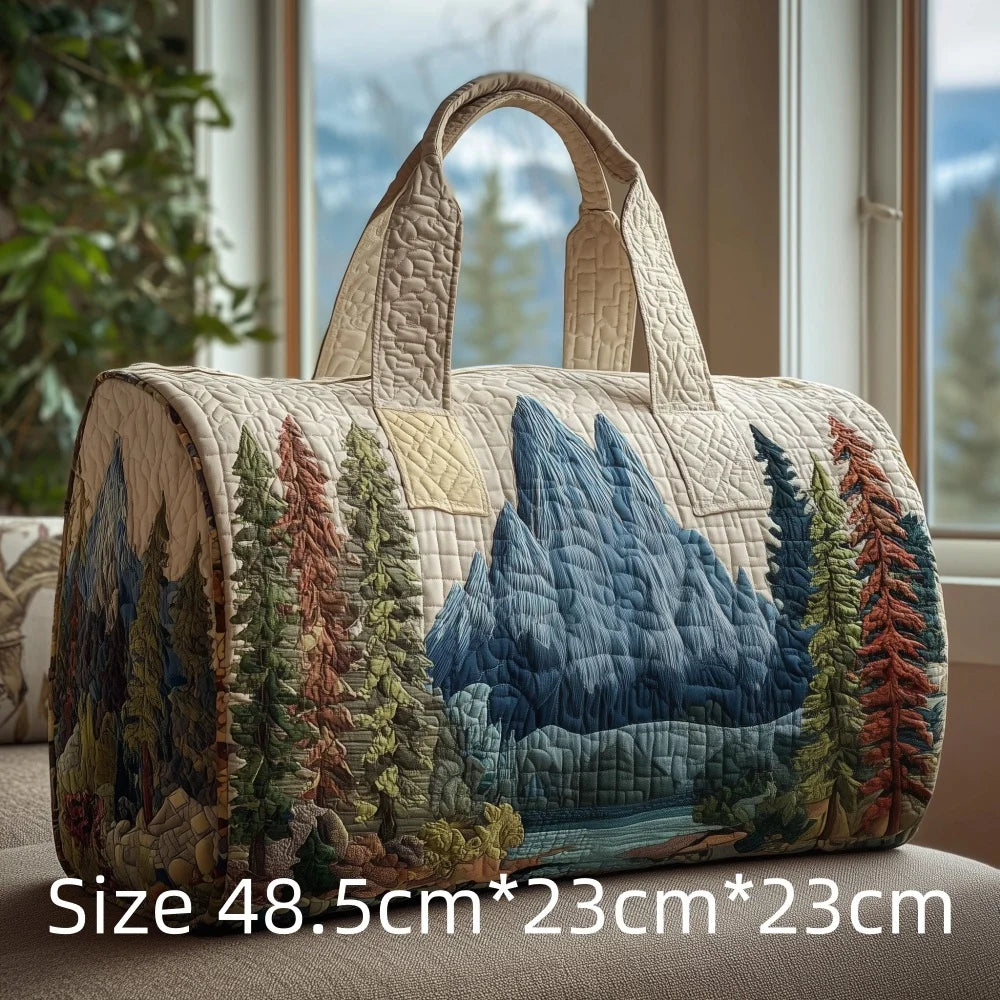 3D Print Quilted Travel Bag Autumn Mountain Forest Cabin Tote Weekender Duffle for Women Men Vintage Nature Landscape Hangbag