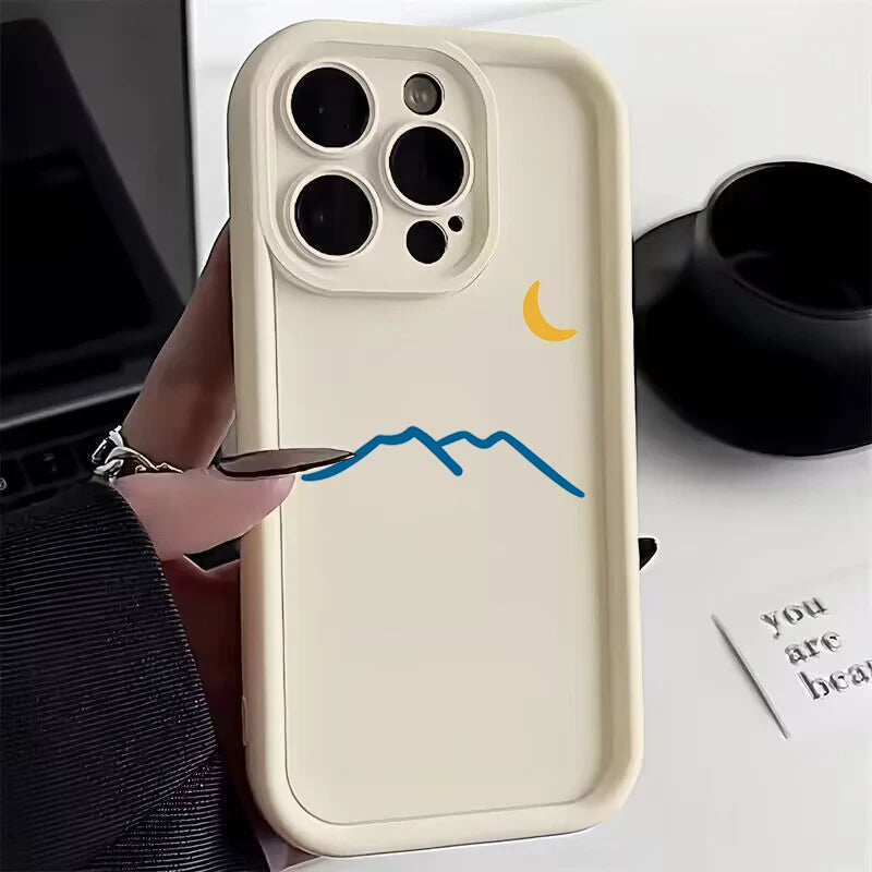 Phone Case For iPhone 17 16 14 15 Pro Max Plus 17Air Minimalist Cartoon Sun Moon Soft TPU Cover