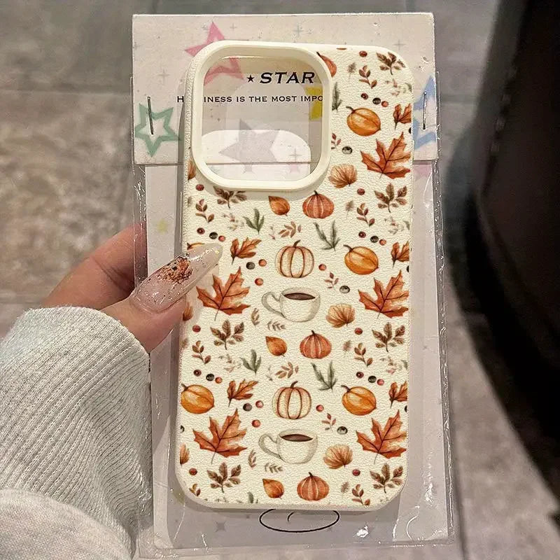 Autumn Pumpkin Coffee Lechee Silicone Phone Case For iPhone 17 16 15 14 1 17 Air Shockproof Cover