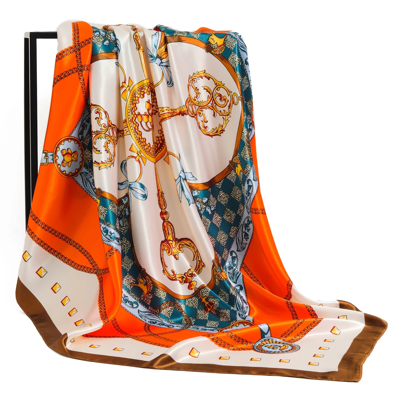 Women Scarf Silk Feeling Hair Neck Square Brand Office bandanna muffler Waiter Flight Attendants Handkerchief Rings wrap