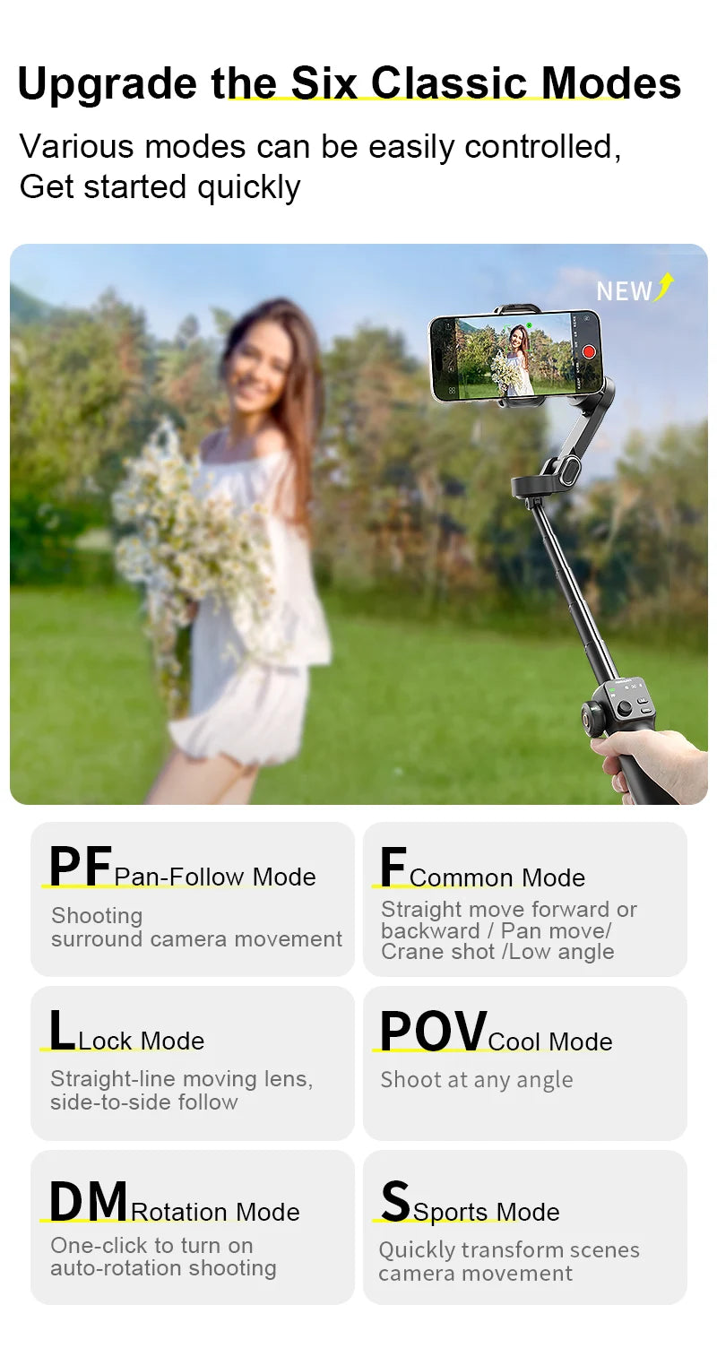 3-Axis Handheld Gimbal Phone Stabilizer with Extension Rod  8.0 Anti Shake Face Tracking for Phone Outdoor Shooting Vlog