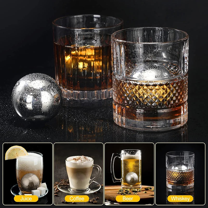 2pcs Large Whiskey Stones Round Stainless Steel Ice Ball Reusable Drink Cooler for Beer Wine Coffee Food Grade Bar Accessories
