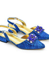 Women Shoes and Bags To Match Set Italy Lady Crystal Low Heels Pointed Toe Party Shoe and Bag African Women Ladies Wedding Pumps
