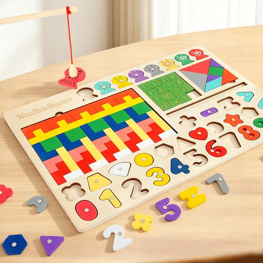 Montessori Wooden Educational Shape and Number Matching Puzzle Board