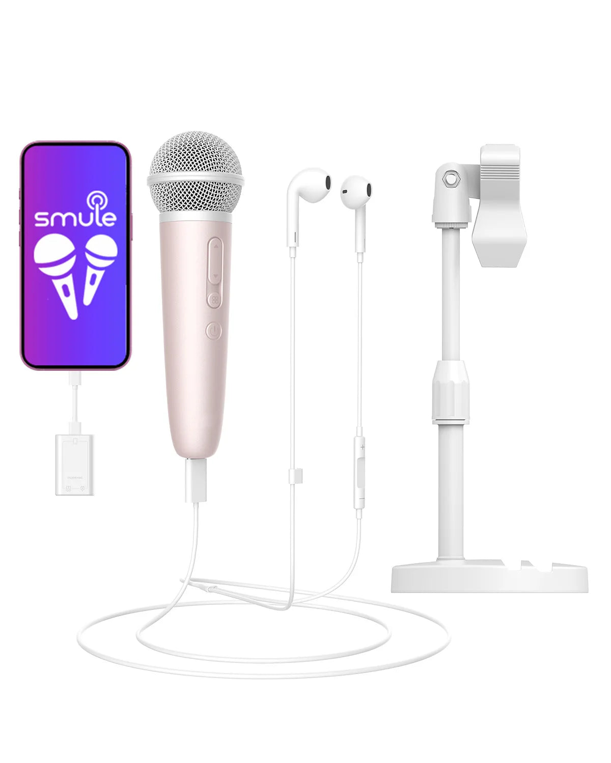 Microphone with Earphone & Mic Stand for Recording and Live Streaming, Wesing, Smule, Starmaker, YouTube, Podcasting & All Apps