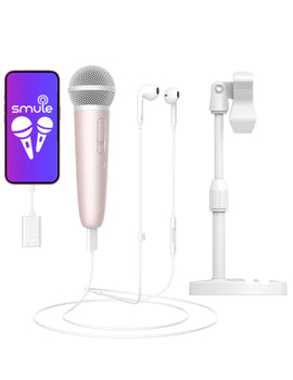 Microphone with Earphone & Mic Stand for Recording and Live Streaming, Wesing, Smule, Starmaker, YouTube, Podcasting & All Apps
