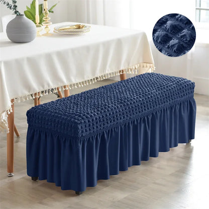 Stretch Long Bench Cover with Skirt Seersucker Ottoman Covers Elastic Piano Stool Protector Bedroom Bedside Footrest Slipcovers