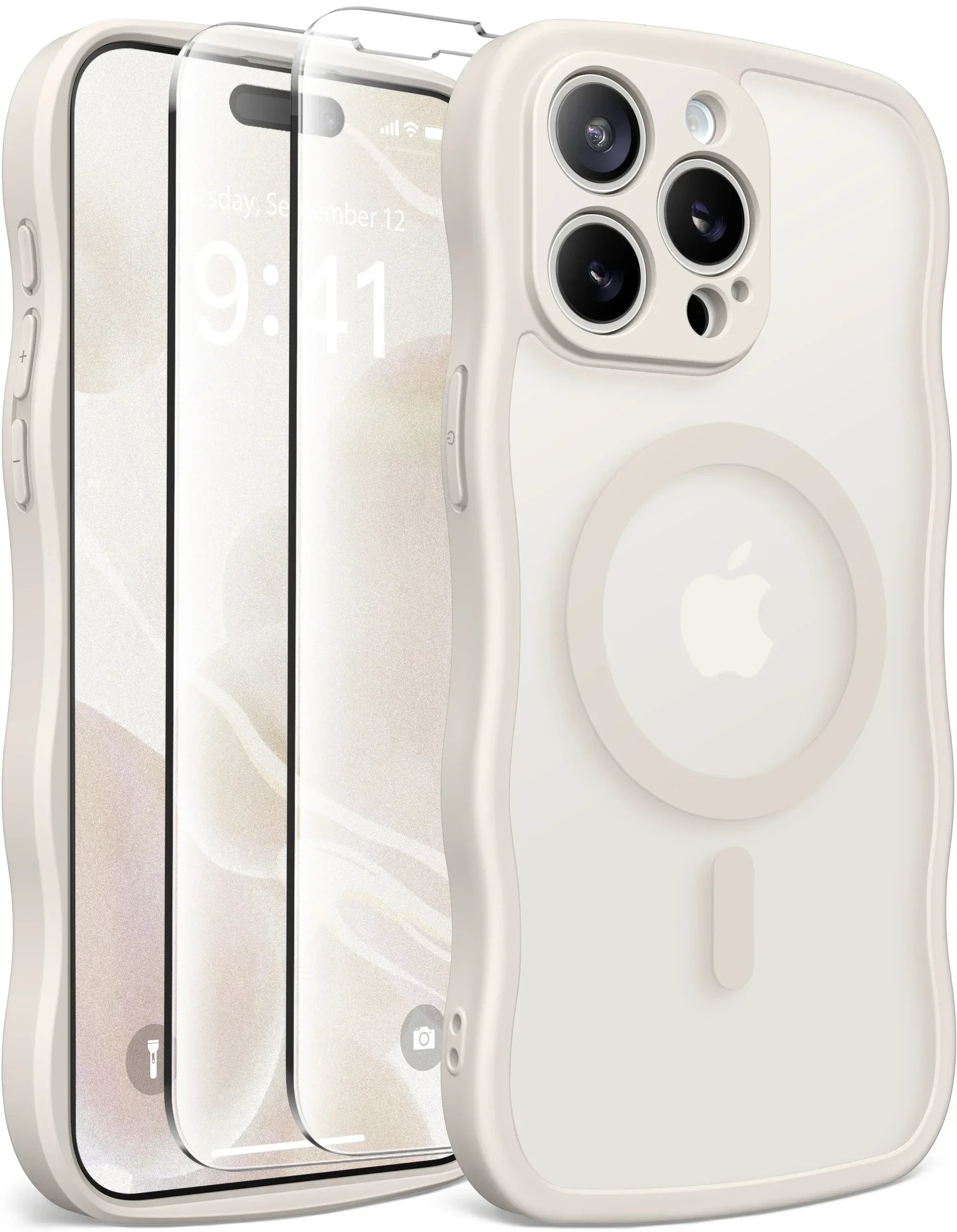 For iPhone 15 Pro Max Case Curly Wave Frame Shape Design Camera Protection Drop Shockproof Compatible with MagSafe Phone Case