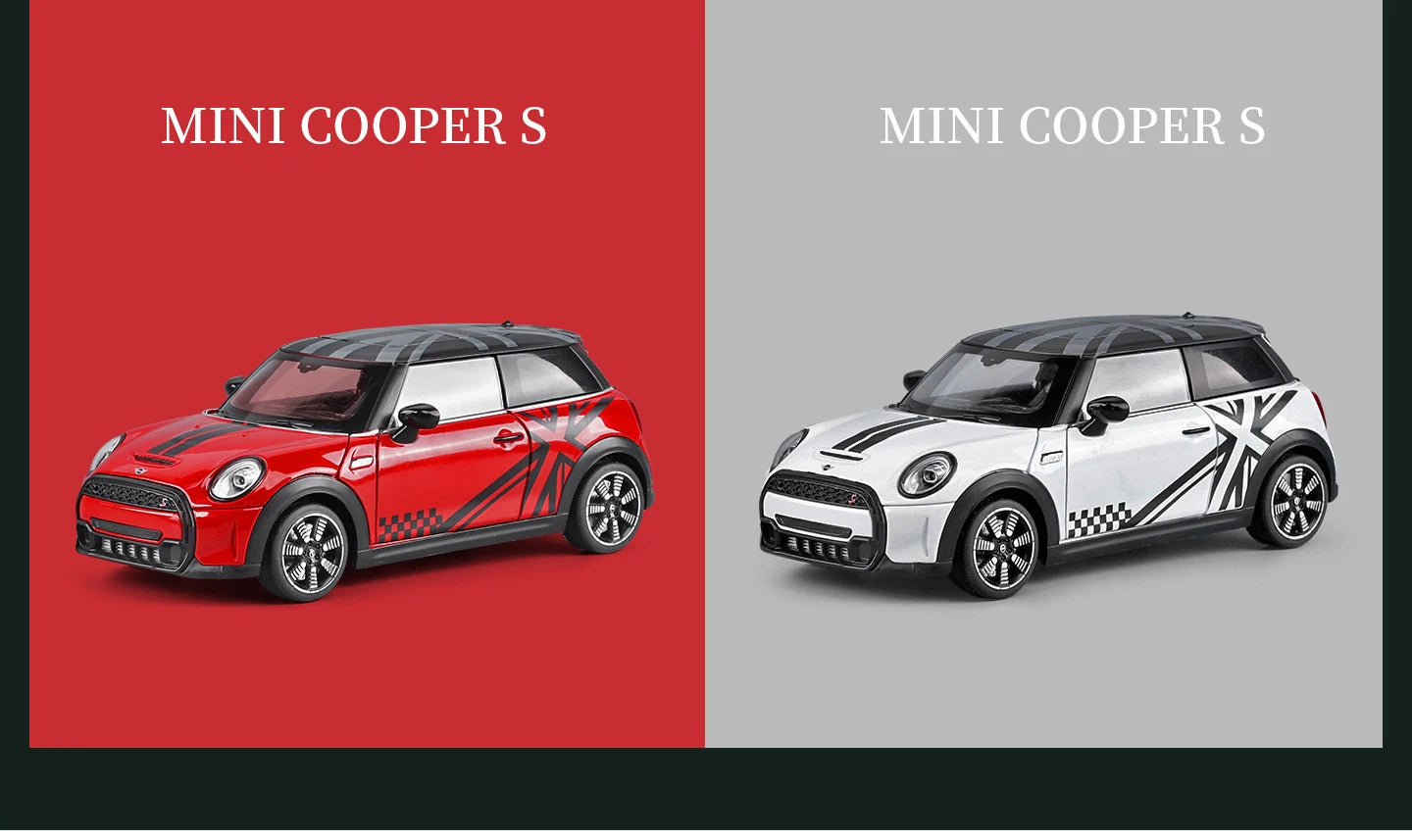 1 24 Scale Mini Cooper S Union Flag Diecast Pull Back Model Car with Sound and Light