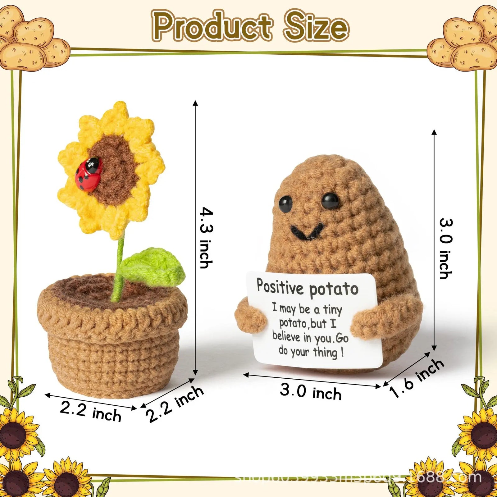 4 Pcs Positive Energy Cucumber with Sunflower Pot Kit Home Room Decor Funny Handmade Knitted Potatoes Wool Doll Christmas Gifts