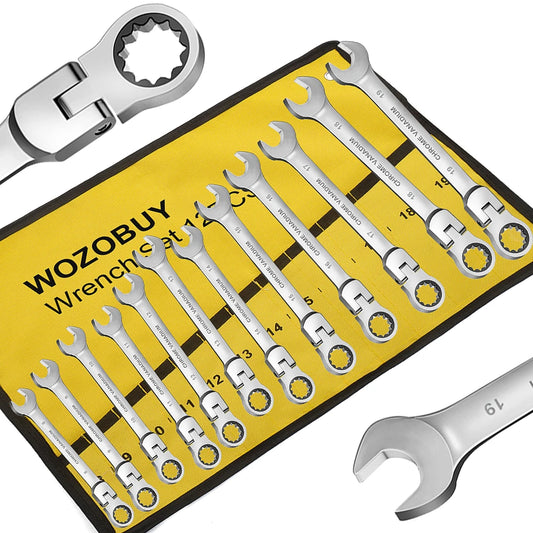 Metric Flex Head Ratcheting Combination Wrench Set 6–22mm 72-Tooth Cr-V Steel Spanner Set with Portable Storage Bag