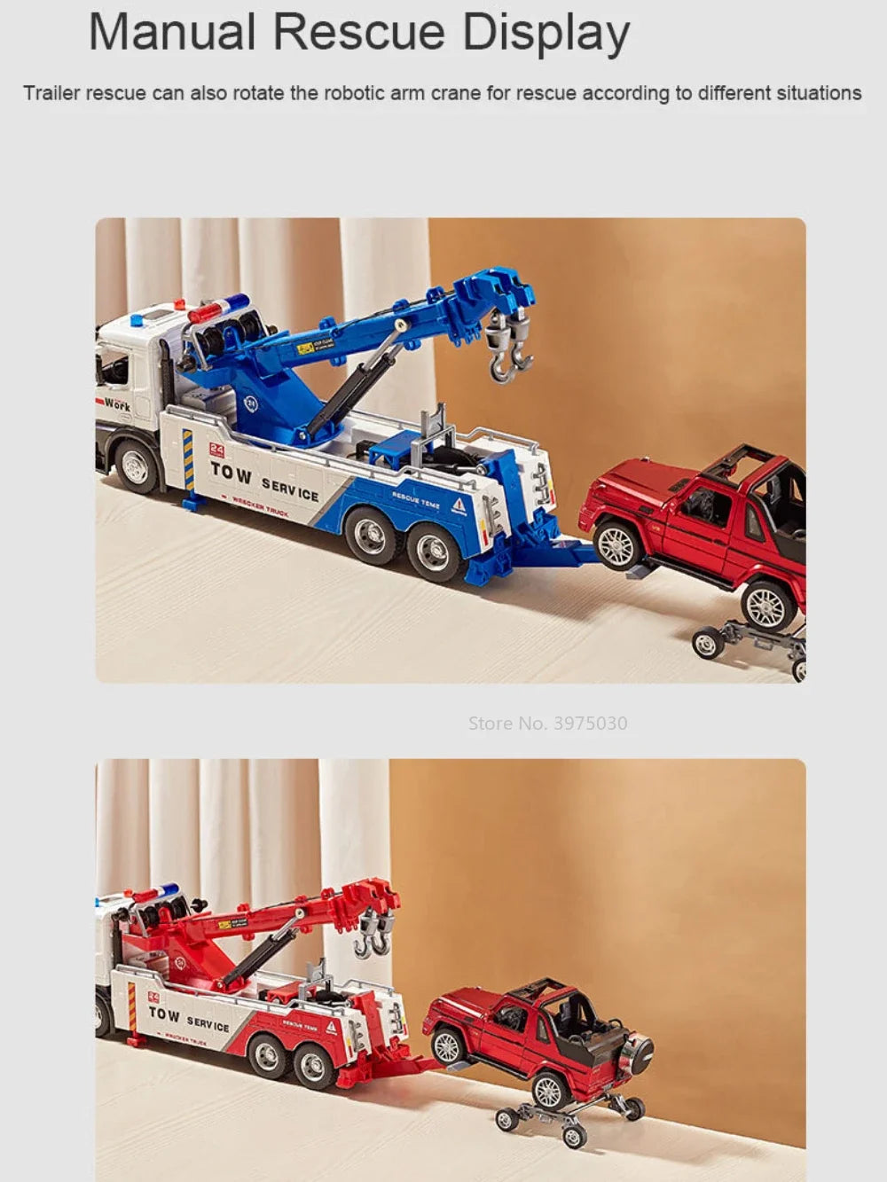 1/50 Scale Double Hook Rescue Crane Truck Alloy Model Toys Metal Diecast Engineering Vehicle Sound Light Gifts for Boys Birthday