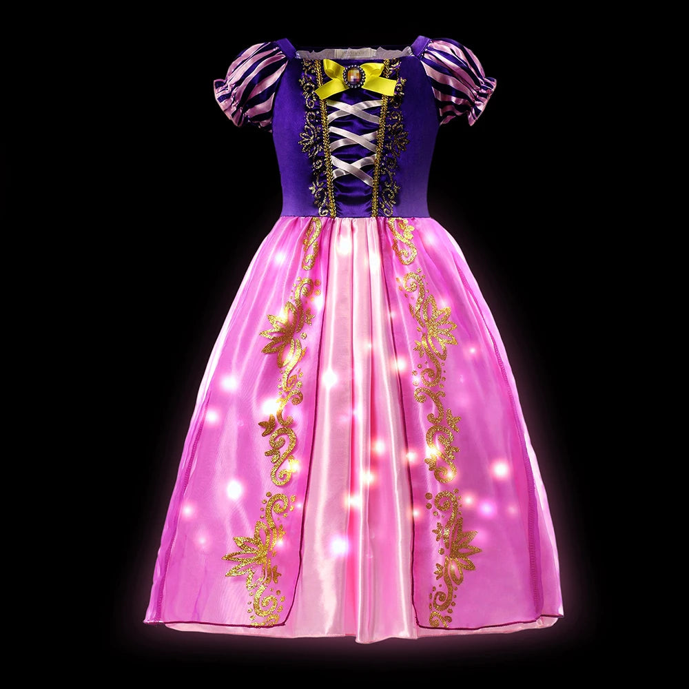 Rapunzel Princess Dress Costume LED Light Up Roleplay Disguise Fancy Kids Halloween Birthday Costume