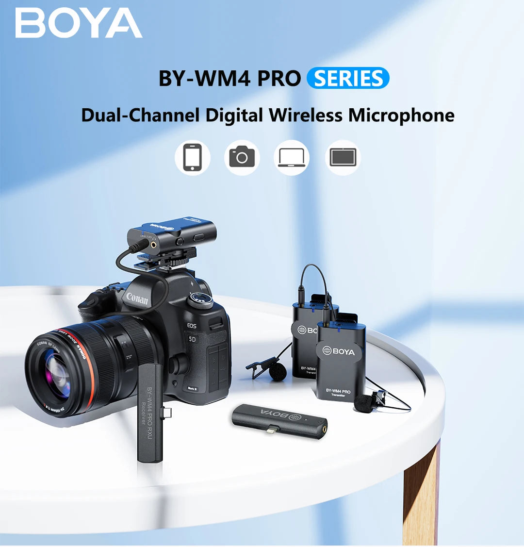BY-WM4 PRO Wireless Lavalier Microphone for iPhone Android Smartphone DSLR Cameras Youtube Recording Live Streaming Vlog
