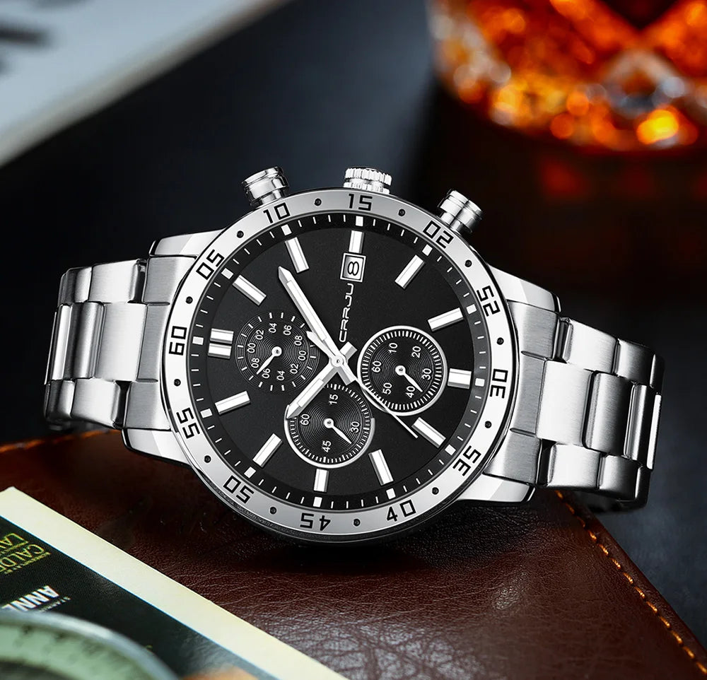 Fashion Mens Business Stainless Steel Band Quartz Watches with Calendar Chronograph Luminous Analog Wristwatch Man