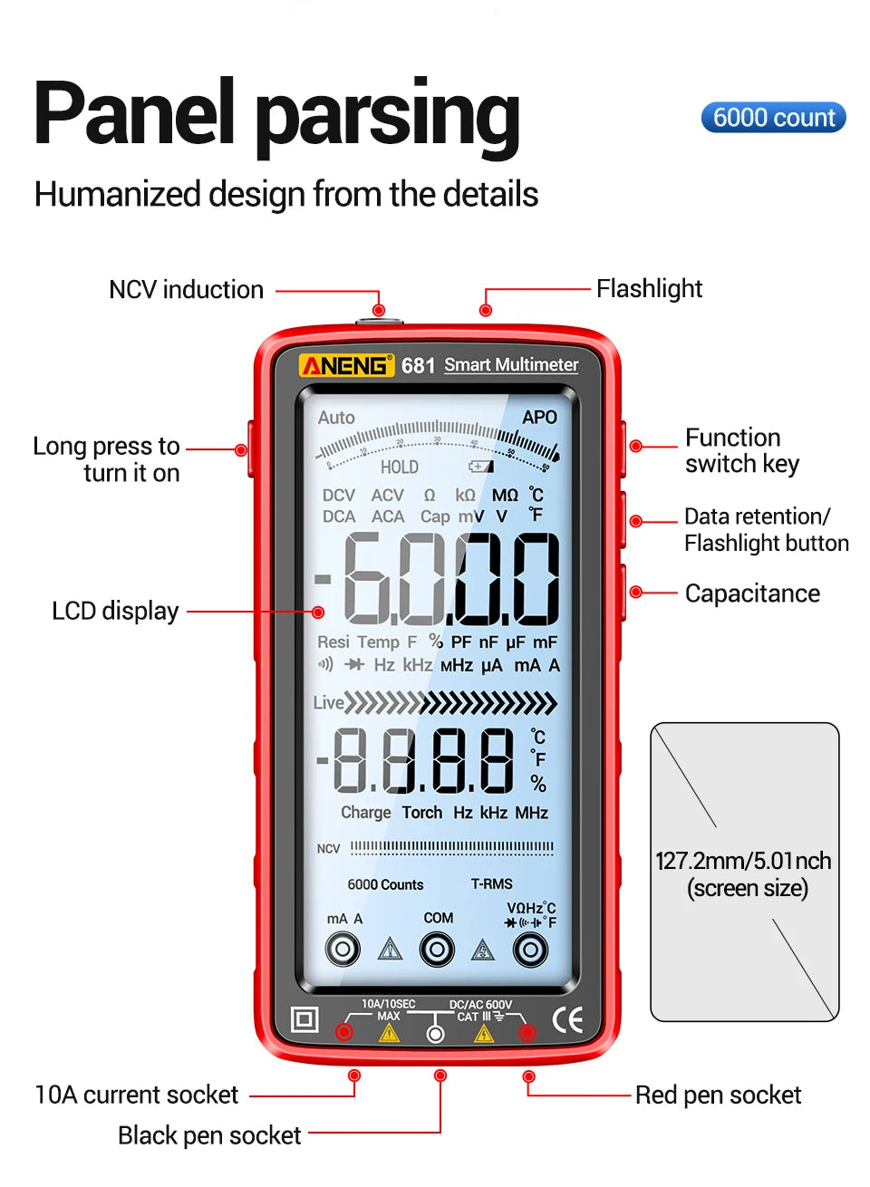 Rechargeable Digital Professional Multimeter Non-contact Voltage Tester AC/DC Voltage Meter LCD Screen Current Tester