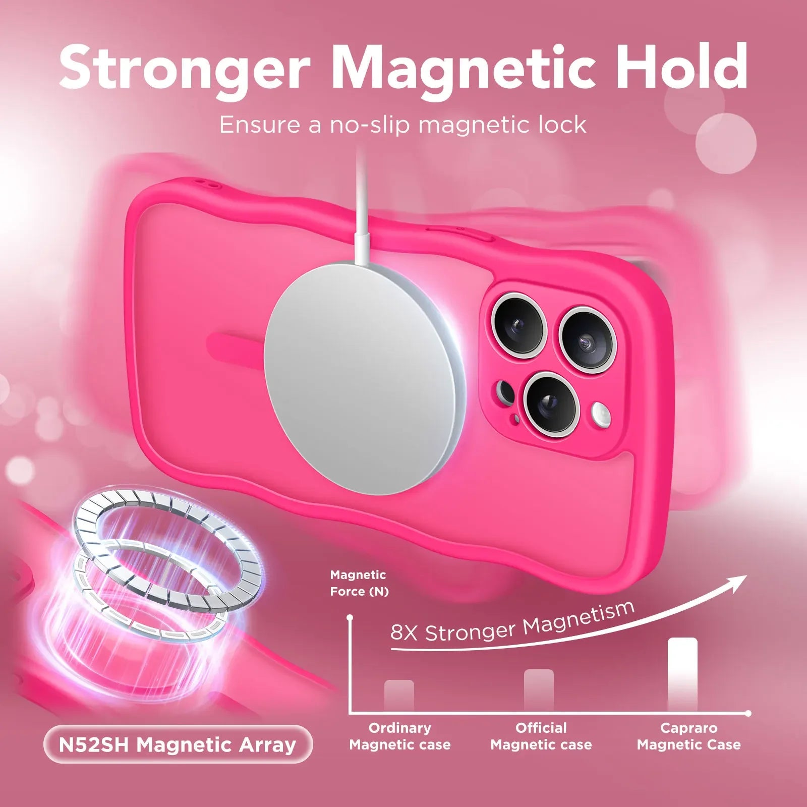 For iPhone 15 Pro Max Case Curly Wave Frame Shape Design Camera Protection Drop Shockproof Compatible with MagSafe Phone Case