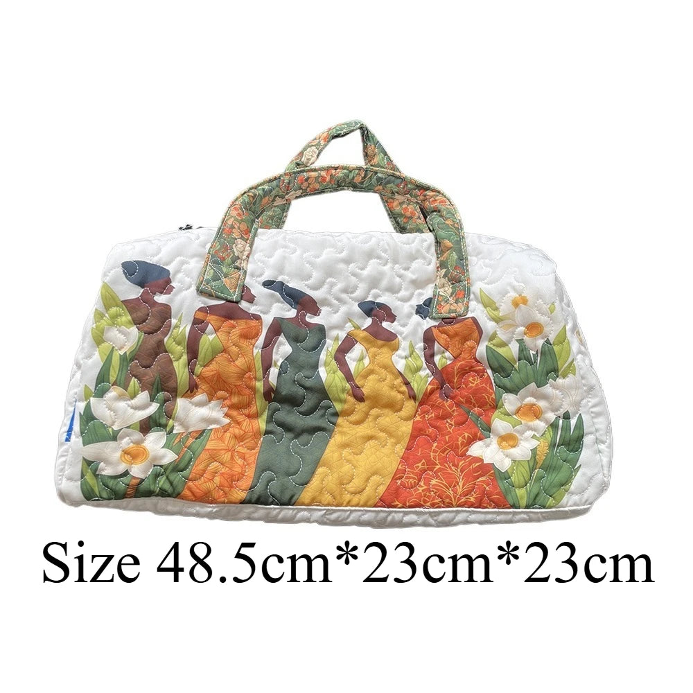3D Puff Print Travel Tote Bag Quilted Women Silhouette Retro Pop Art Elegant Floral Duffle Weekender Gym Yoga Overnight Bags