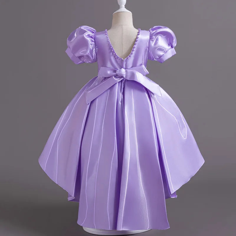 Elegant Backless Flower Girl Dress - Girls' Satin Gown for Pageant, Hosting & Walk Show