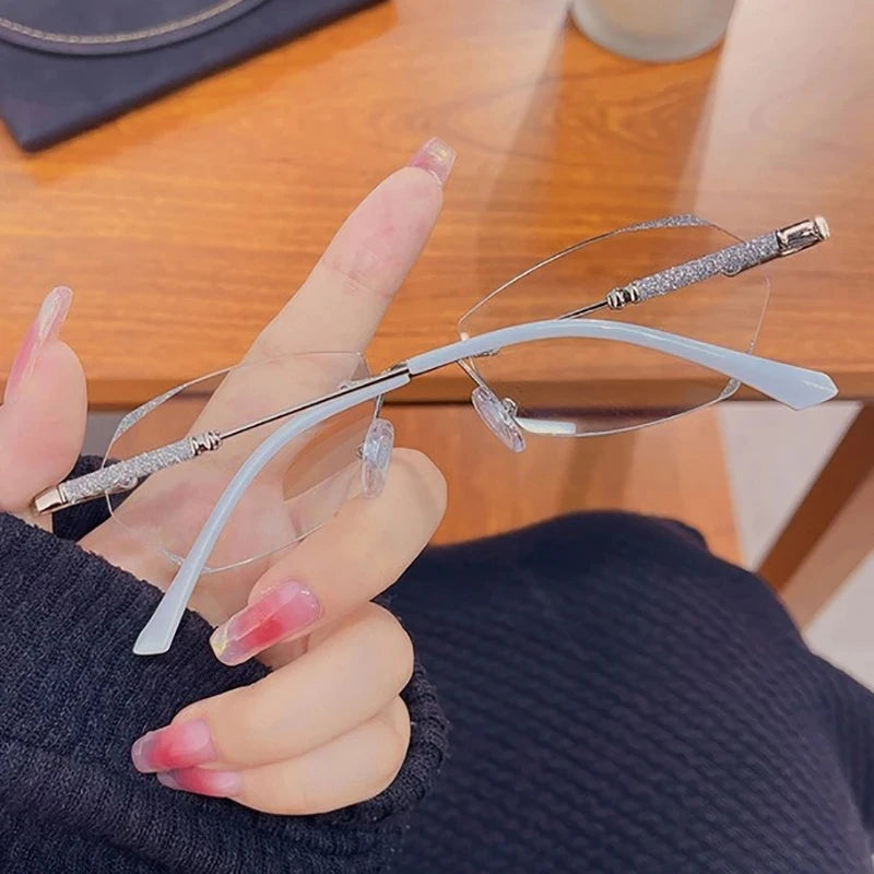 Rimless Diamond Cut Reading Glasses with Lightweight Alloy Frame