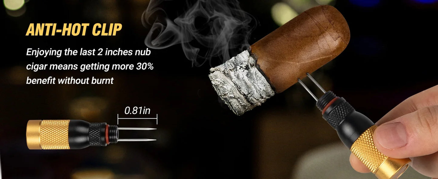 4-in-1 Cigar Draw Enhancer Tool Kit with Cigar Punch Tool,Twin Nubber,Stainless Steel Cigar Double End Punch