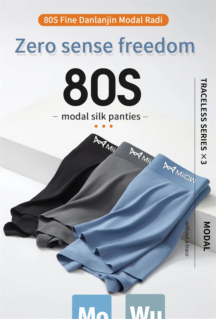 3-Pack Men’s Modal Boxer Shorts – 80 Count, Seamless Silk Crotch