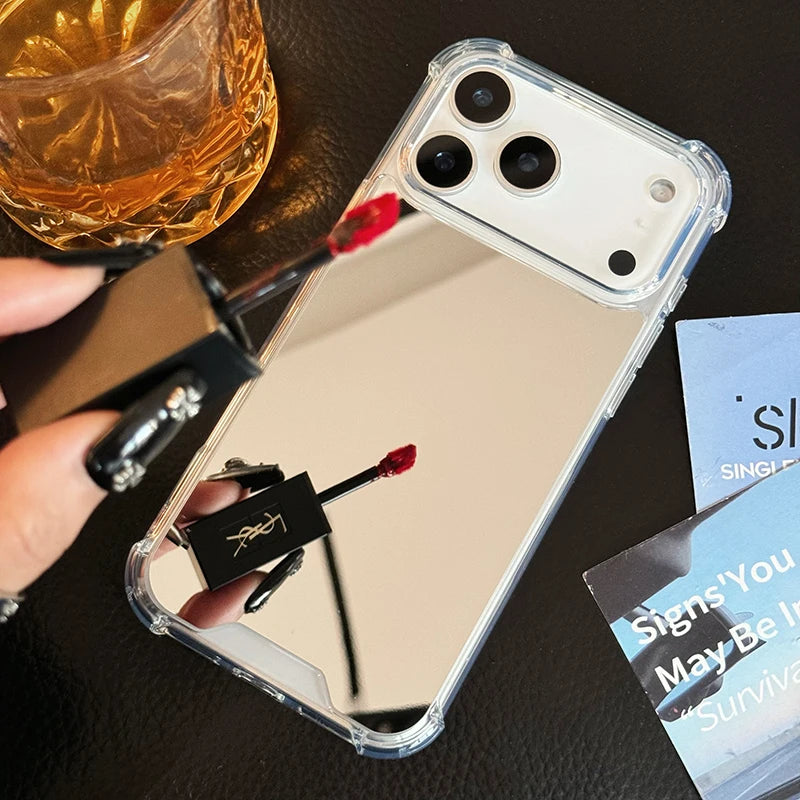 Luxury Plating Make Up Mirror Phone Case For iPhone 17 16 15 Pro Max 14 Plus Air Shockproof Cover