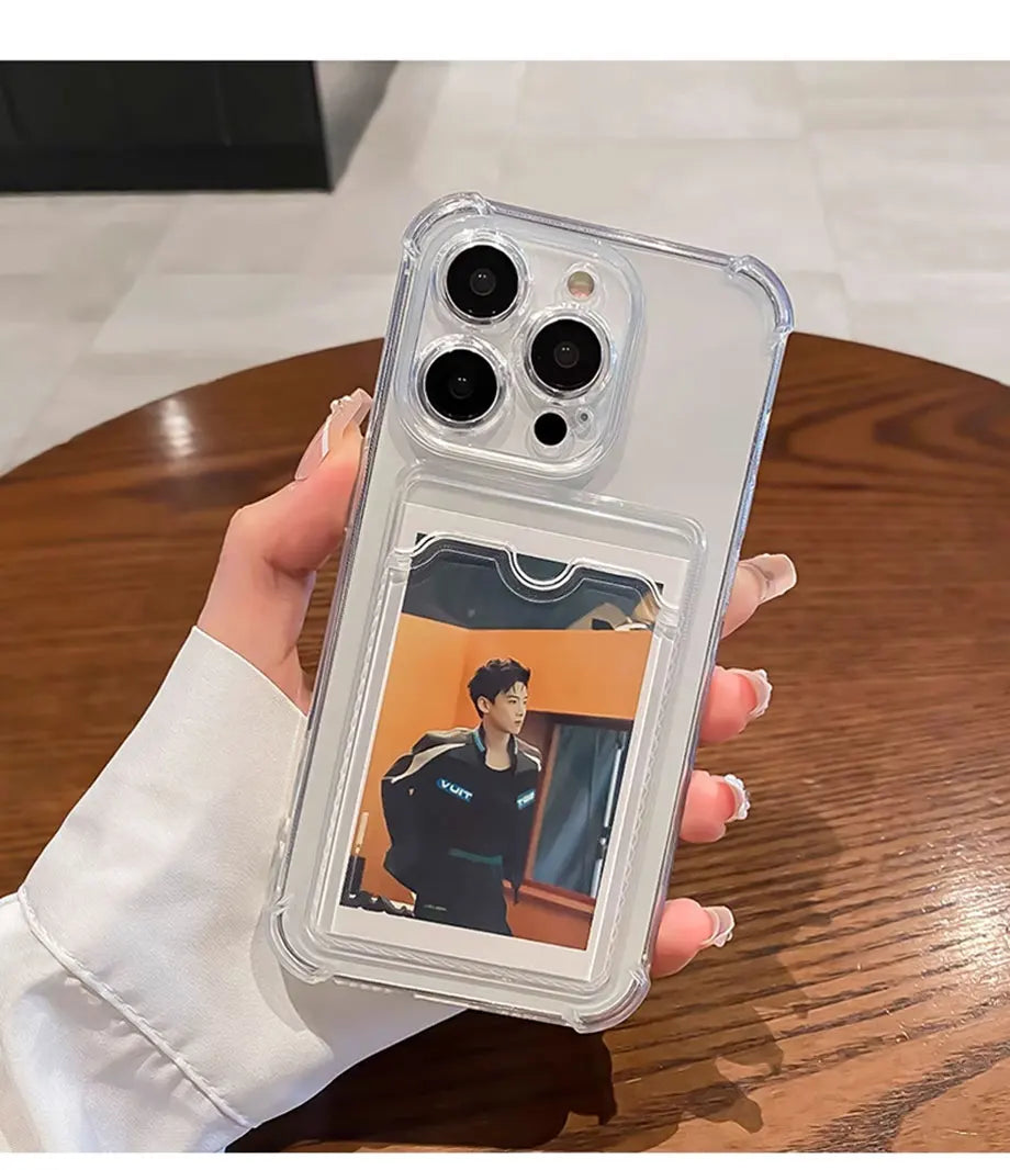 Phone Case For iPhone 17 16 15 14 16E Transparent Card Slot Bag Holder Shockproof Wallet Cover