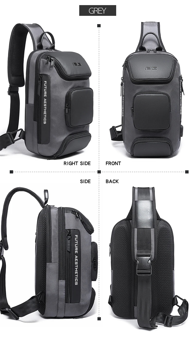 Anti-theft Chest Bag Shoulder Strap USB Rechargeable Crossbody School Gym Pack, Men Sports Waterproof Shoulder Bag