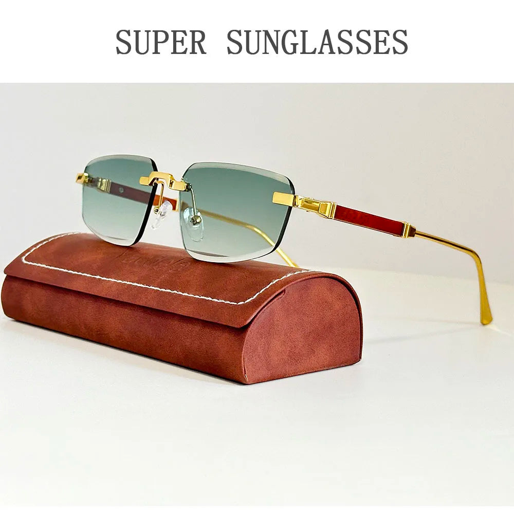 Rimless Wooden Sunglasses With UV400 Protection