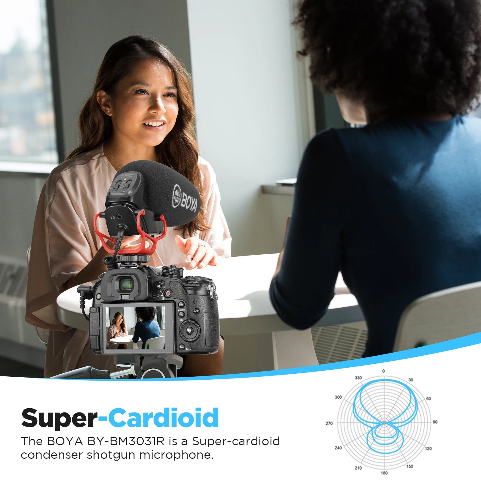 BY-BM3031R Super-cardioid Condenser Shotgun Microphone for DSLR Camcorders Audio Recorders Streaming Youtube Recording Vlog