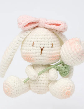 2 Pcs Cartoon Crochet Tulip Rabbit Doll Key Chain Pendant Home Room Decor Cute Handmade Knitted Animal Rabbit Ornament Christmas Gifts