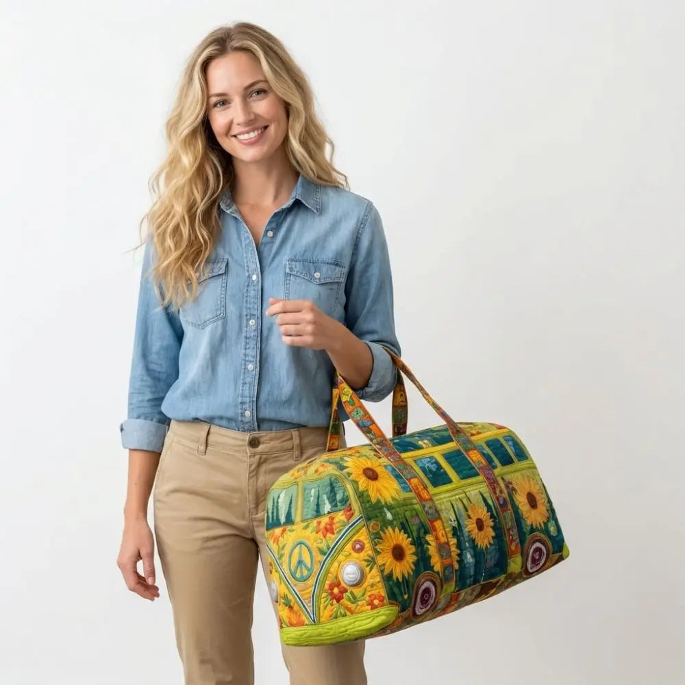 3D Quilted Bus Print Travel Duffle Bag Large Capacity Gym Tote