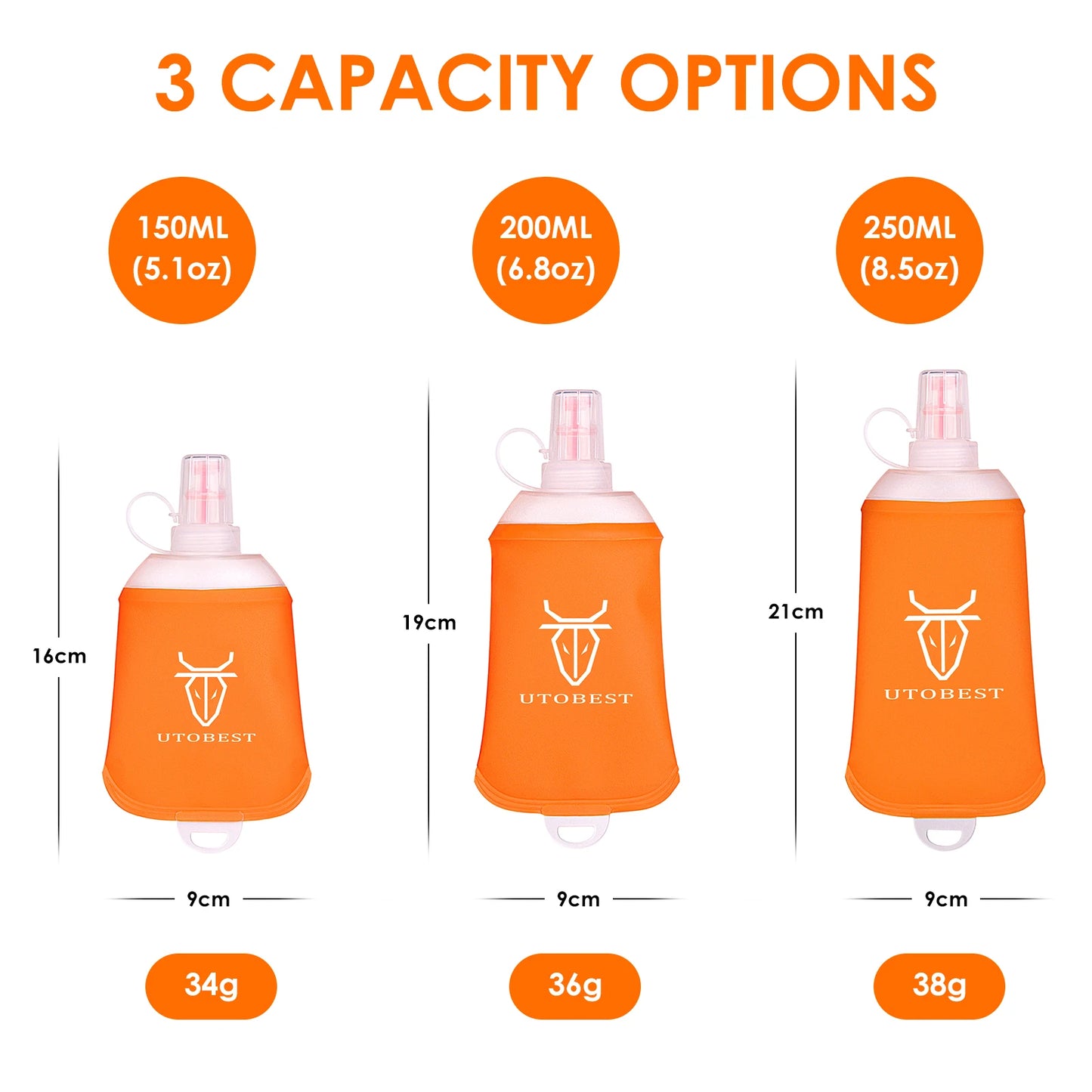 150ml 200ml 250ml Soft Flask Foldable Silicone Water Bottle TPU Running Kettle for Hydration Pack Bag Vest
