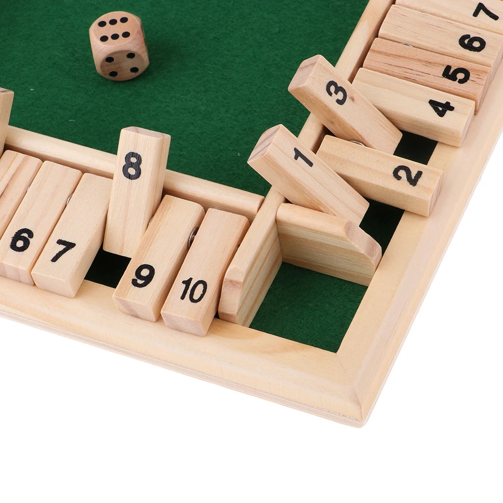 Wooden Four Sided Shut the Box Number Dice Board Game