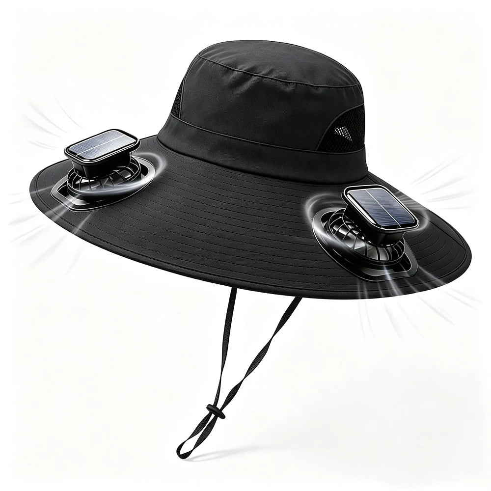 Wide Brim Solar Fan Sun Hat With Dual Fans
