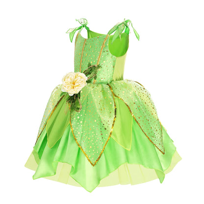 Girls Tinker Bell Costume Halloween Costume Green Fancy Dress Fairy Princess Cosplay Carnival Party Costume