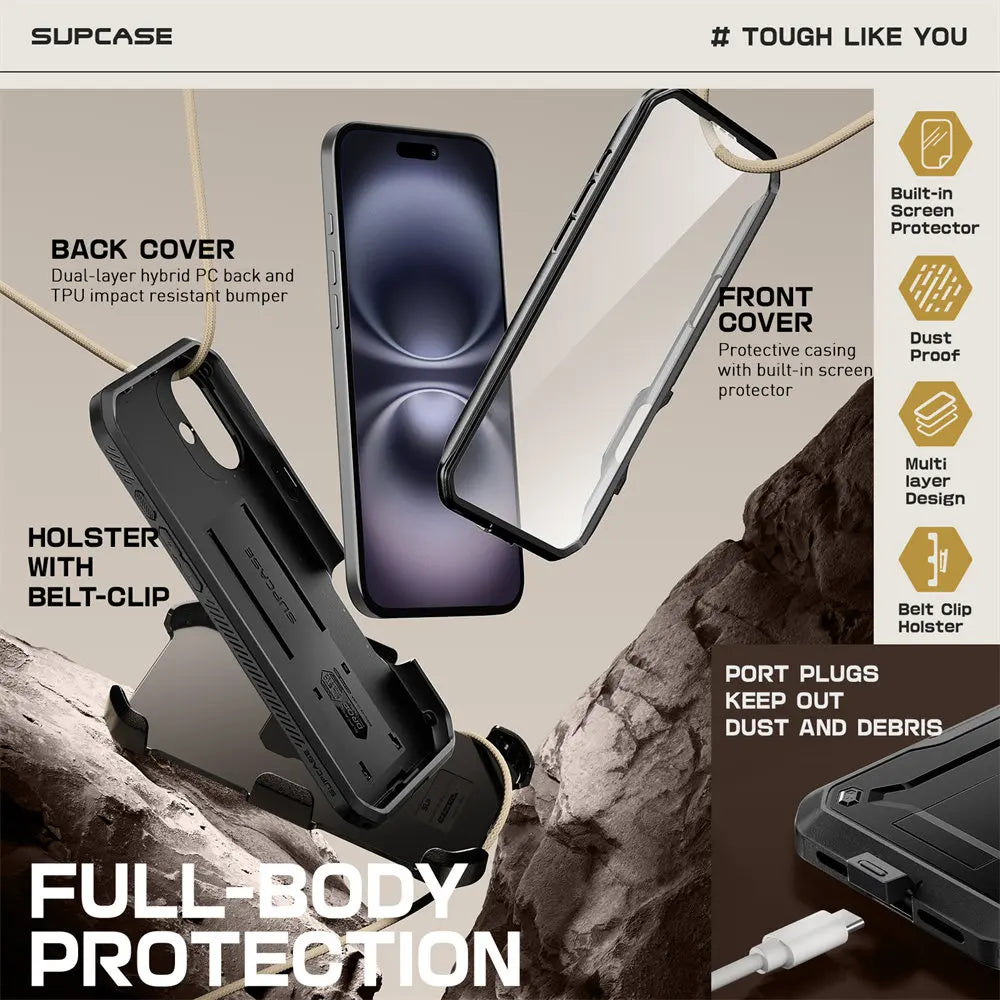 For iPhone 16 Case 6.1" (2024) UB Pro Full-Body Heavy Duty Rugged Phone Case with Built-in Screen Protector